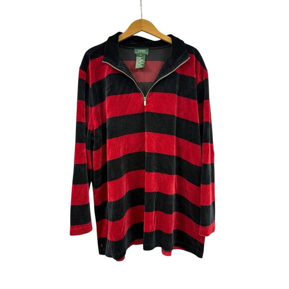 Ralph Lauren Womens 3X Red Black Red Stripe Velour Track Suit Set Half Zip - Picture 2 of 12